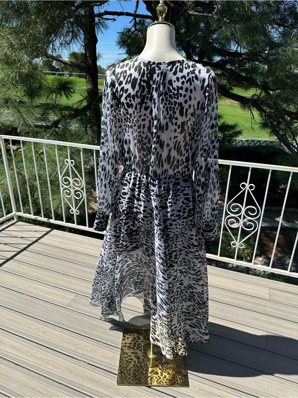 Women's Black and White Leopard Print Wrap Dress - Picture 3 of 5
